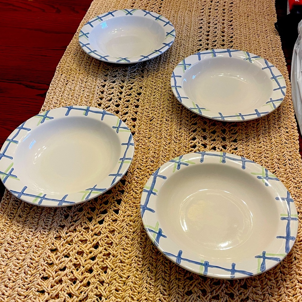 Pfaltzgraff "Cloverhill" Blue & Green Plaid 8” Cereal Bowls